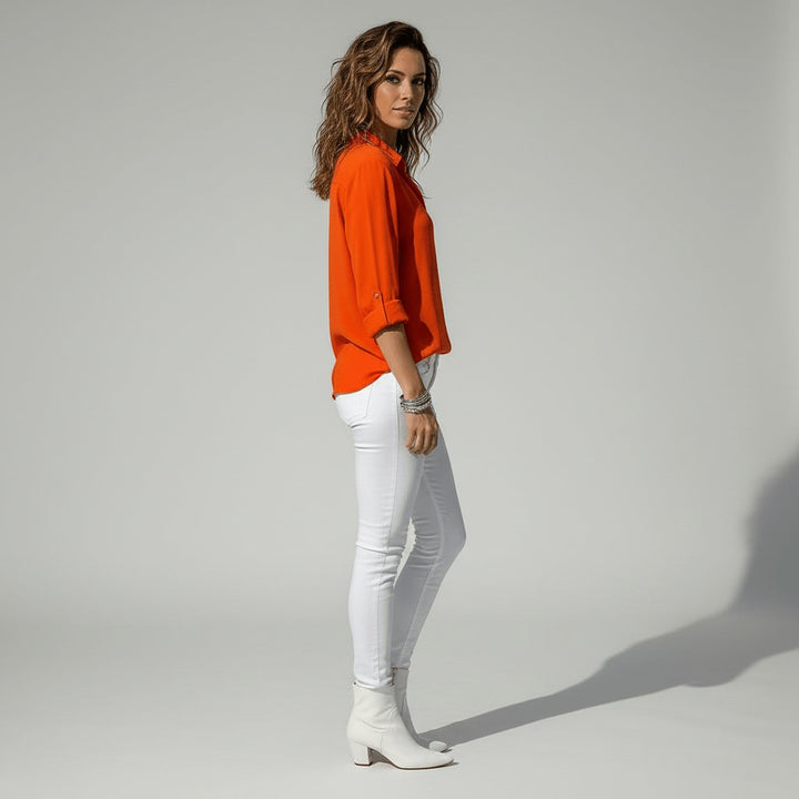Dames Relaxed-Fit Lange Mouw Blouse Overhemdkraag Knoopsluiting