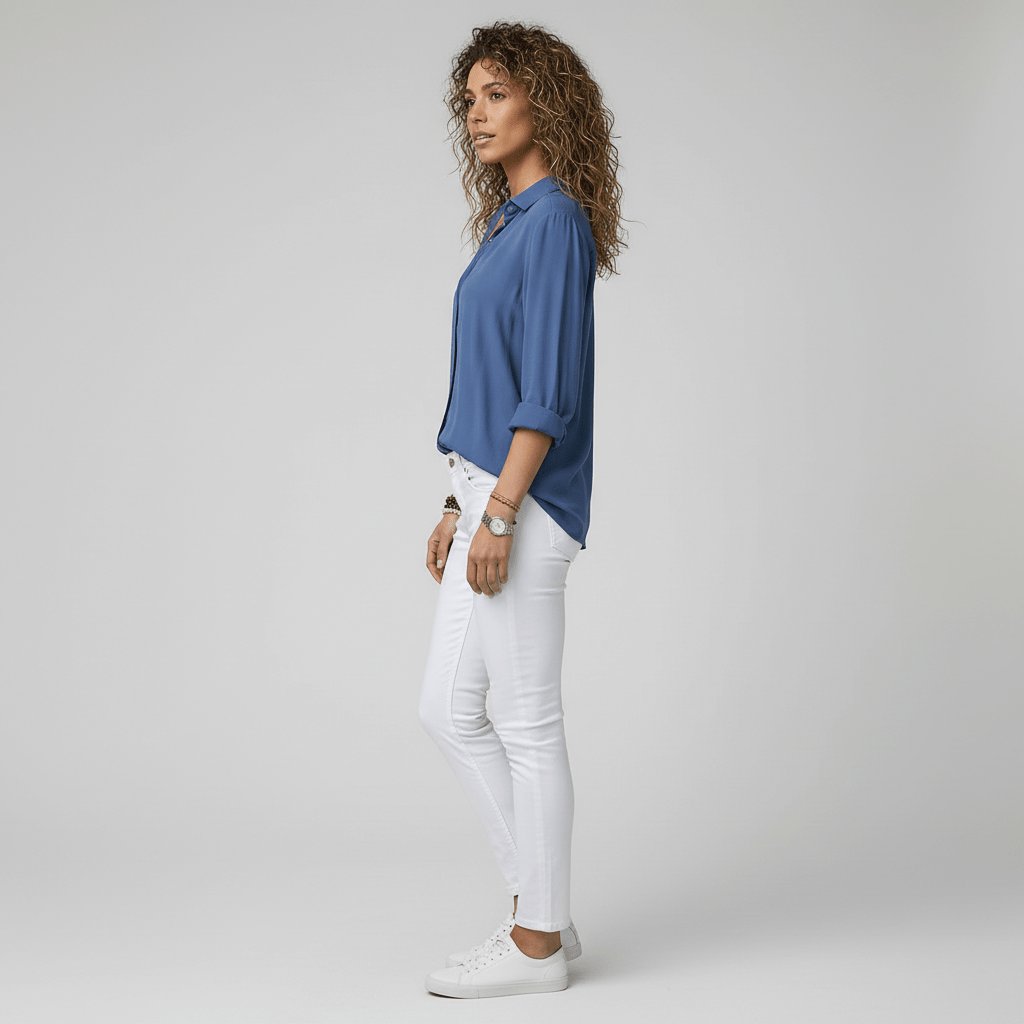 Dames Relaxed-Fit Lange Mouw Blouse Overhemdkraag Knoopsluiting