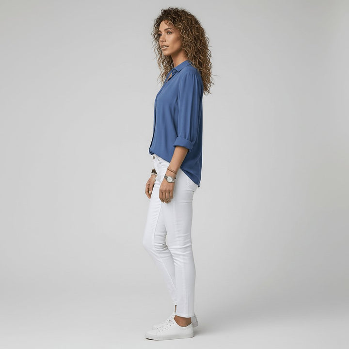 Dames Relaxed-Fit Lange Mouw Blouse Overhemdkraag Knoopsluiting