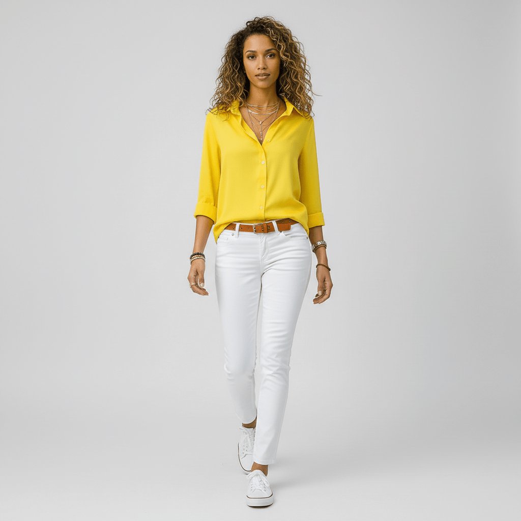 Dames Relaxed-Fit Lange Mouw Blouse Overhemdkraag Knoopsluiting