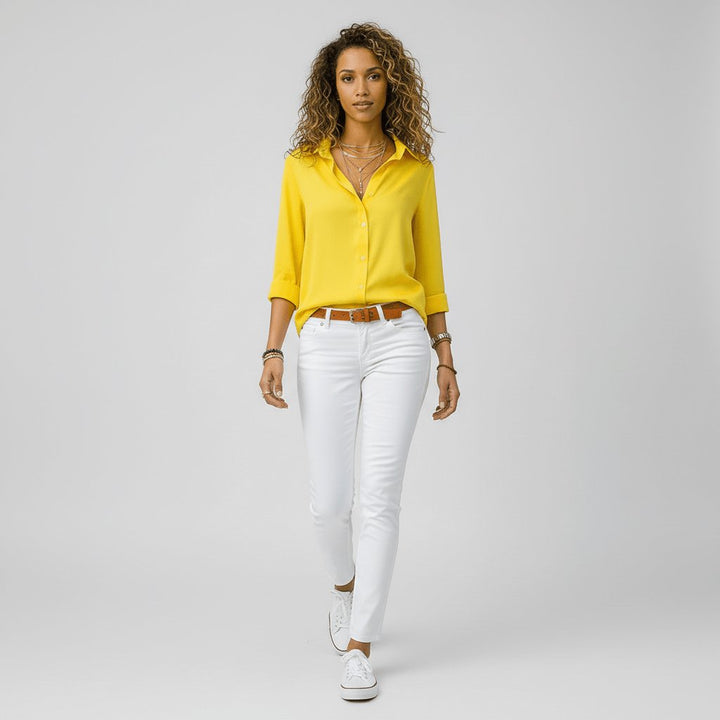 Dames Relaxed-Fit Lange Mouw Blouse Overhemdkraag Knoopsluiting