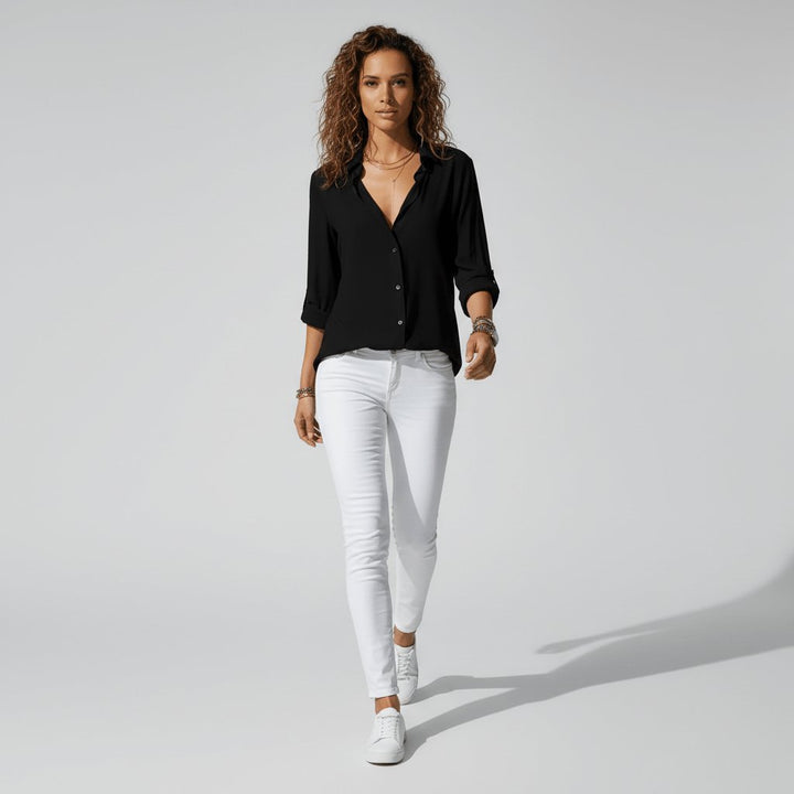 Dames Relaxed-Fit Lange Mouw Blouse Overhemdkraag Knoopsluiting