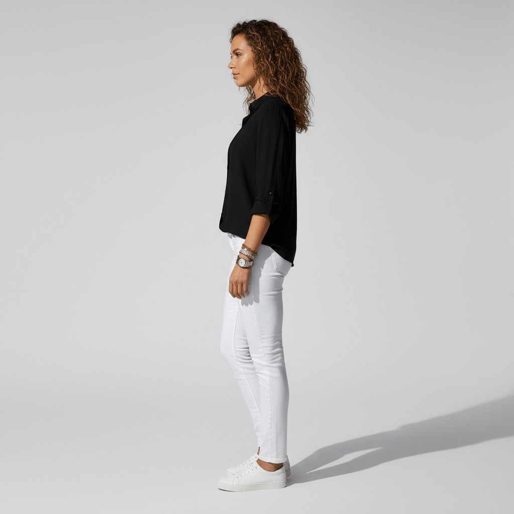 Dames Relaxed-Fit Lange Mouw Blouse Overhemdkraag Knoopsluiting