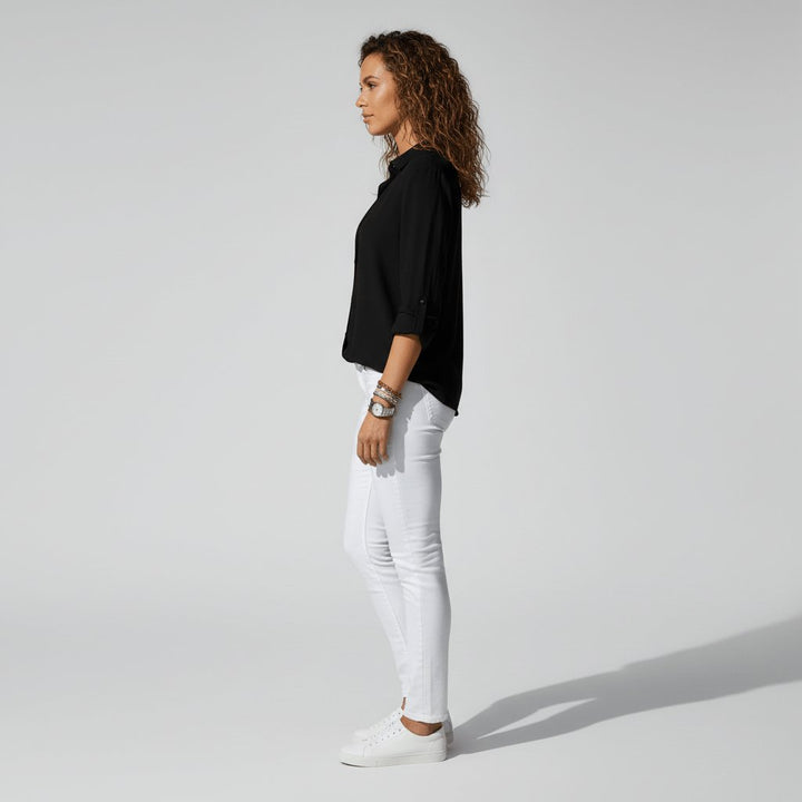 Dames Relaxed-Fit Lange Mouw Blouse Overhemdkraag Knoopsluiting