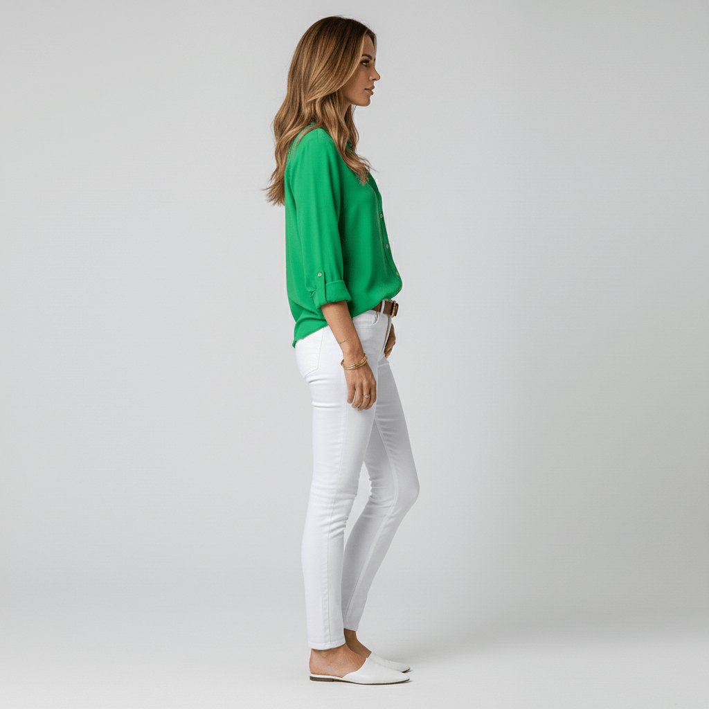 Dames Relaxed-Fit Lange Mouw Blouse Overhemdkraag Knoopsluiting