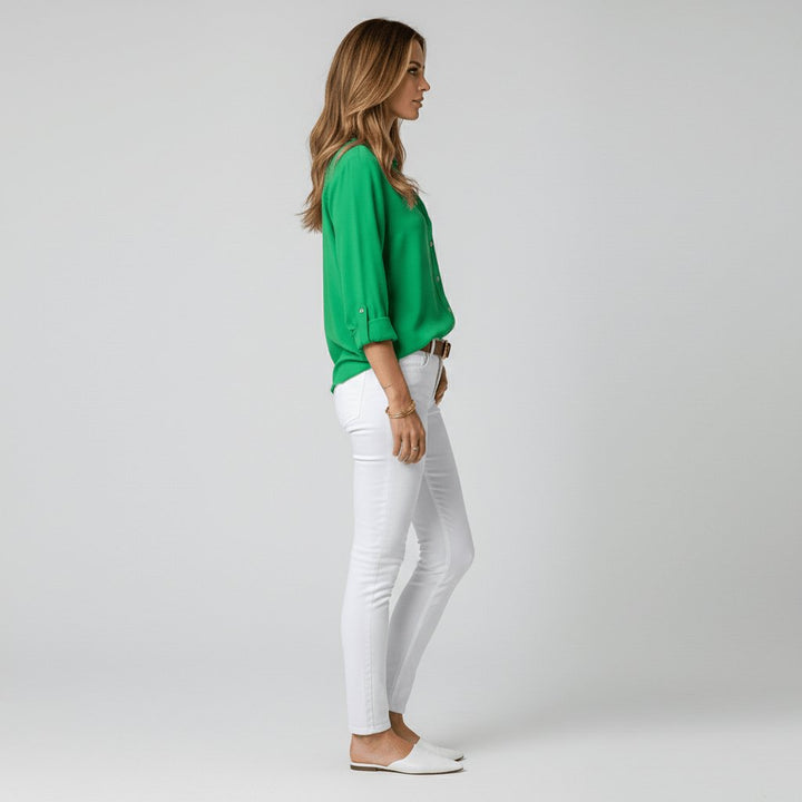 Dames Relaxed-Fit Lange Mouw Blouse Overhemdkraag Knoopsluiting