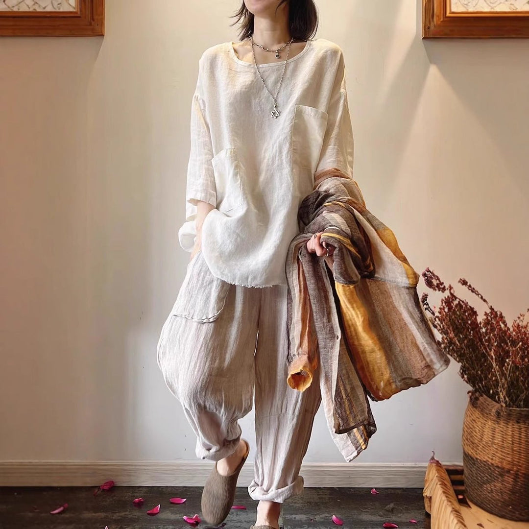 Dames Relaxed-Fit Linnen Tunic met Opgestikte Zakken