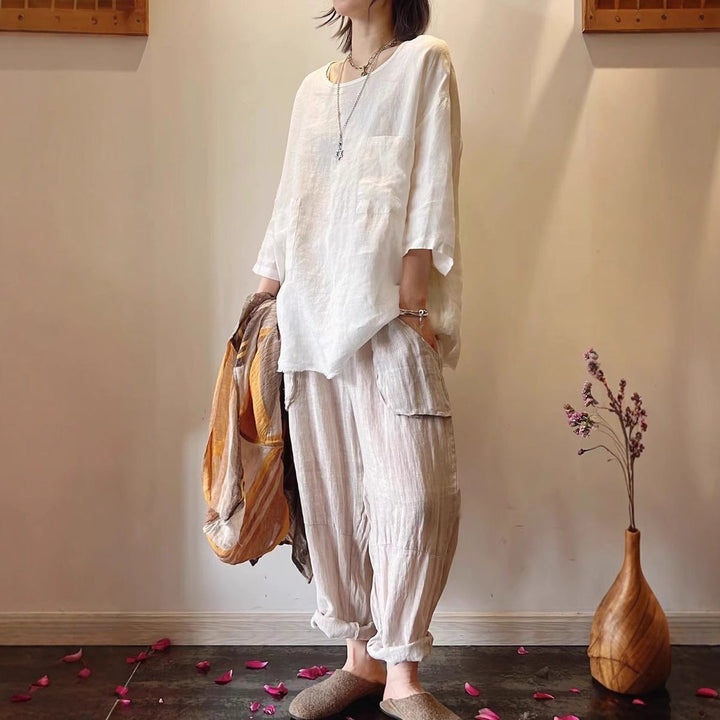 Dames Relaxed-Fit Linnen Tunic met Opgestikte Zakken