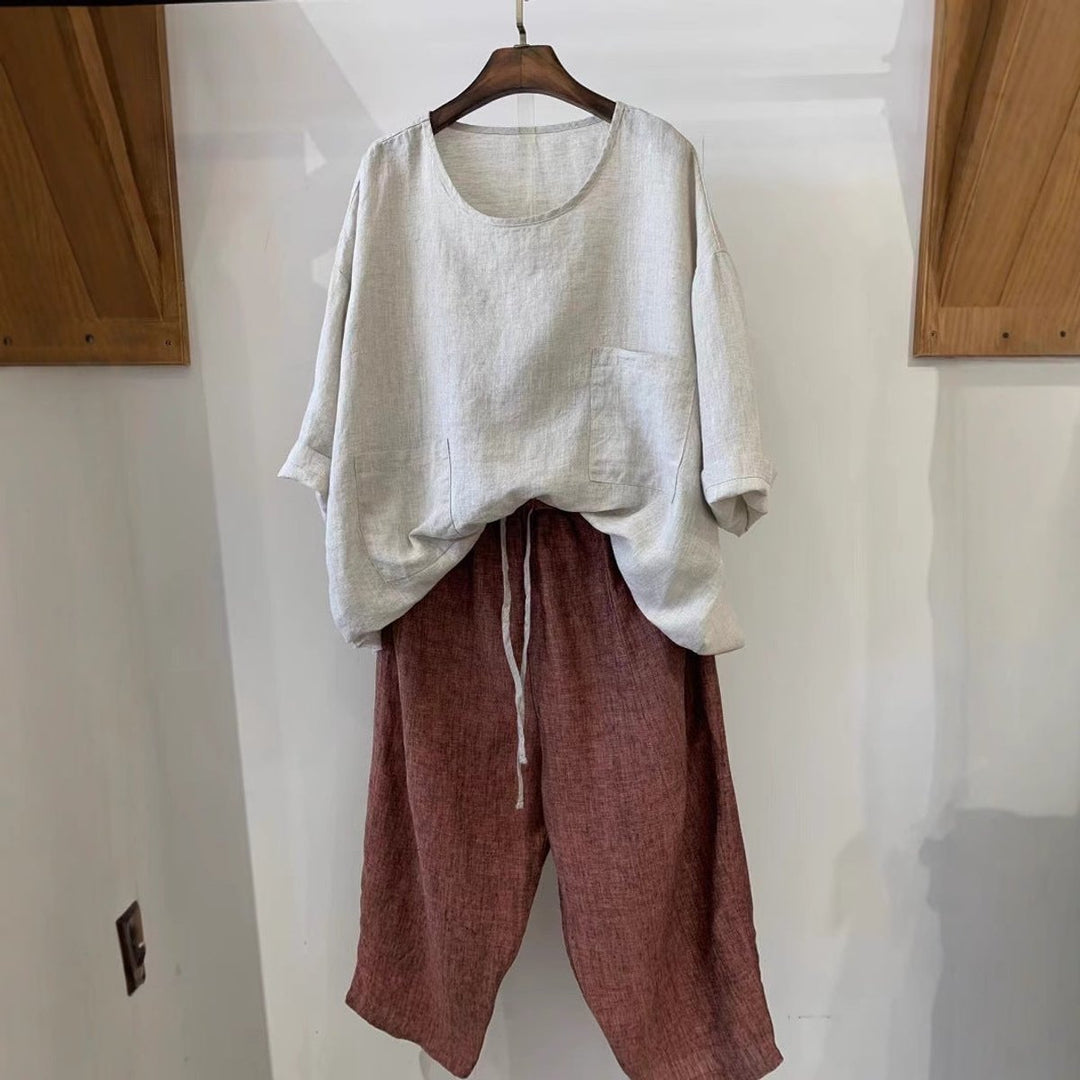 Dames Relaxed-Fit Linnen Tunic met Opgestikte Zakken