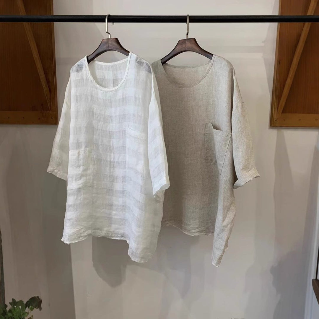 Dames Relaxed-Fit Linnen Tunic met Opgestikte Zakken