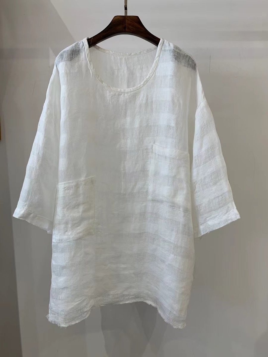 Dames Relaxed-Fit Linnen Tunic met Opgestikte Zakken - 1