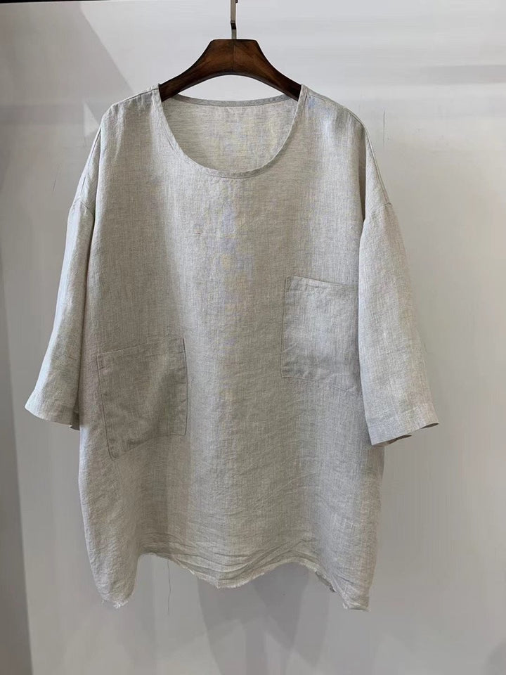 Dames Relaxed-Fit Linnen Tunic met Opgestikte Zakken - 2