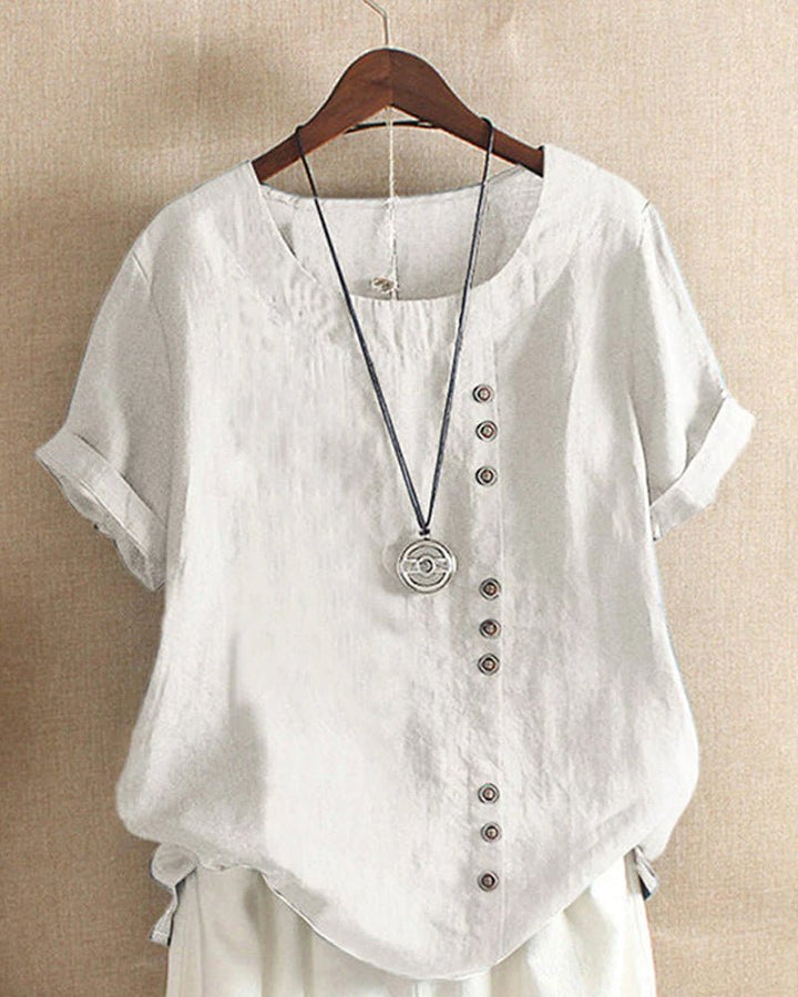 Dames Relaxed-Fit Linnen Tuniek Top met Knopendetail - White