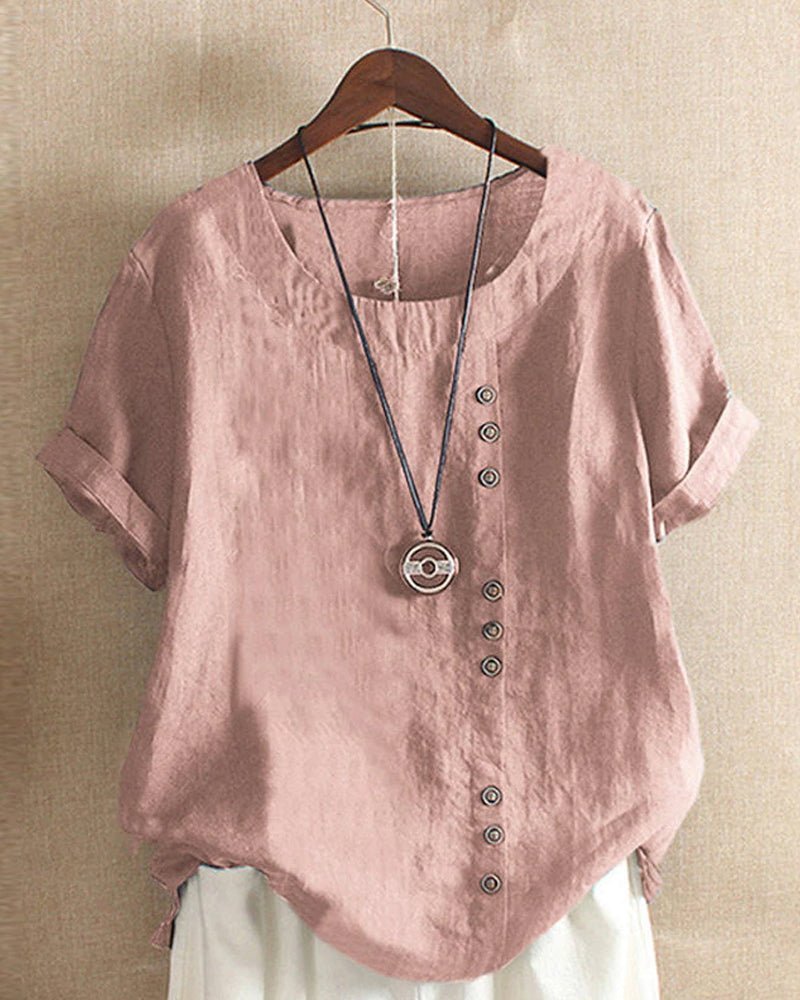 Dames Relaxed-Fit Linnen Tuniek Top met Knopendetail - Dusty Pink