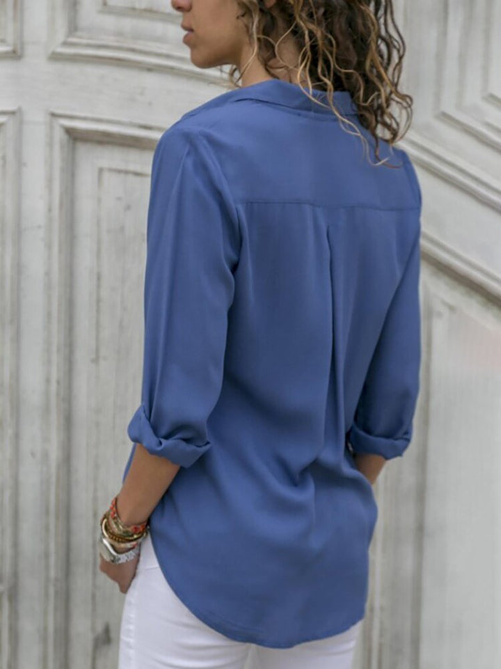 Dames Relaxed-Fit Luchtige Knoop Blouse met Oprolbare Mouwen