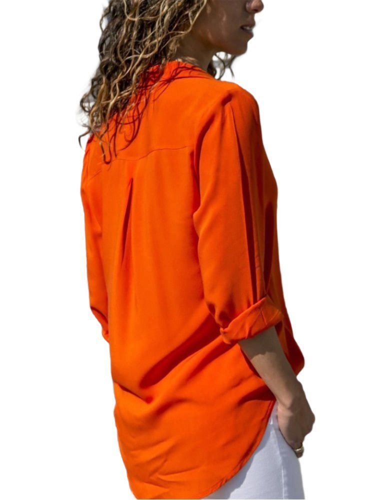 Dames Relaxed-Fit Luchtige Knoop Blouse met Oprolbare Mouwen