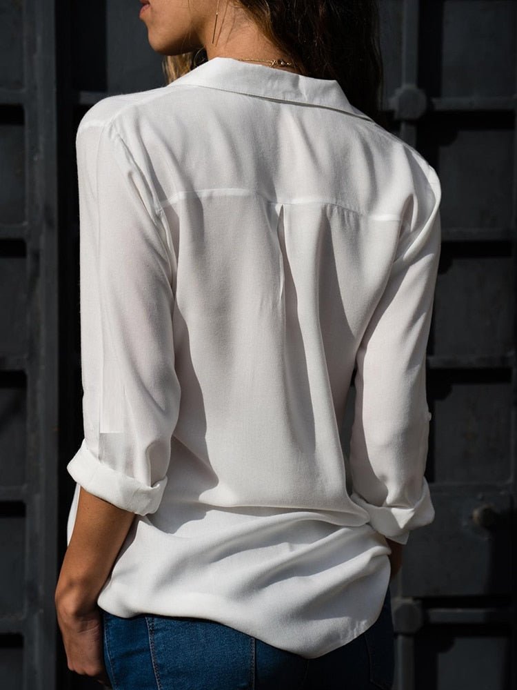 Dames Relaxed-Fit Luchtige Knoop Blouse met Oprolbare Mouwen