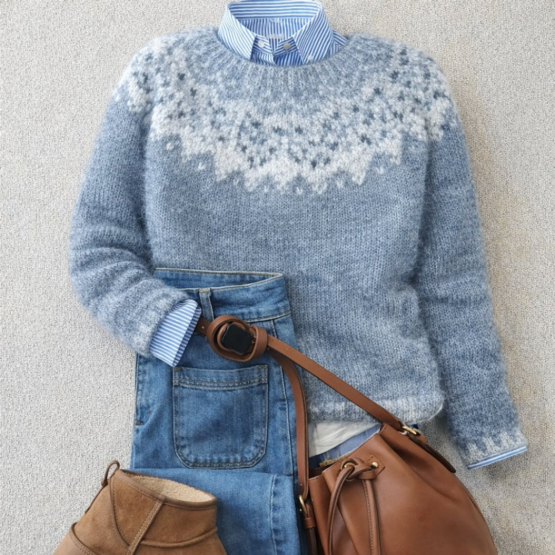Dames Relaxed-Fit Nordic Fair Isle Gebreide Sweater - Blauw