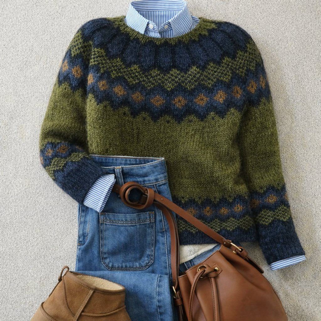 Dames Relaxed-Fit Nordic Fair Isle Gebreide Trui - Green