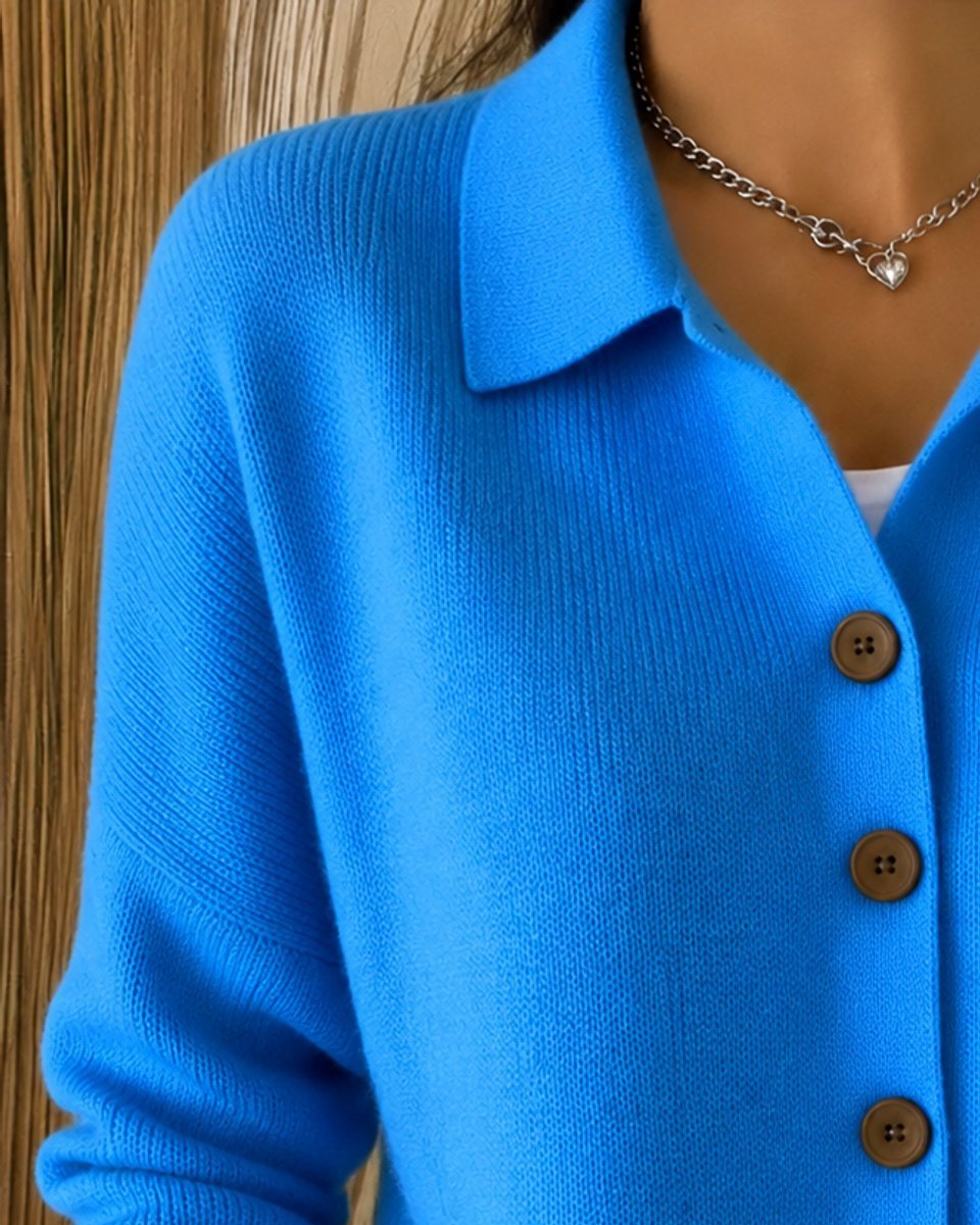 Dames Relaxed-Fit Polokraag Knoopsluiting Gebreide Cardigan