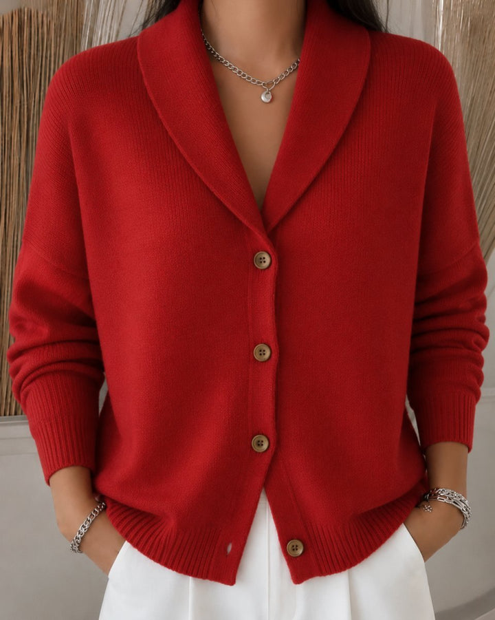 Dames Relaxed-Fit Polokraag Knoopsluiting Gebreide Cardigan - Rood