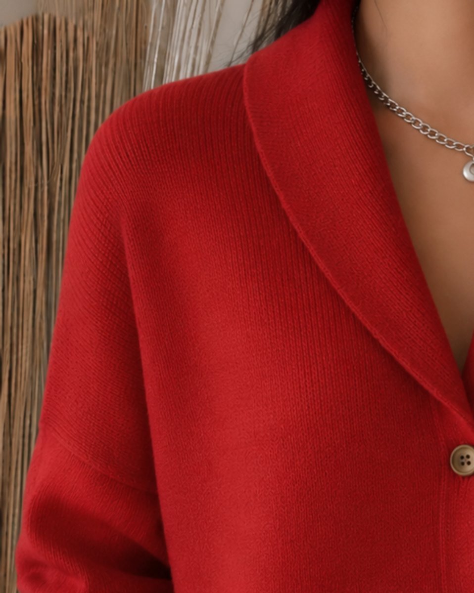 Dames Relaxed-Fit Polokraag Knoopsluiting Gebreide Cardigan