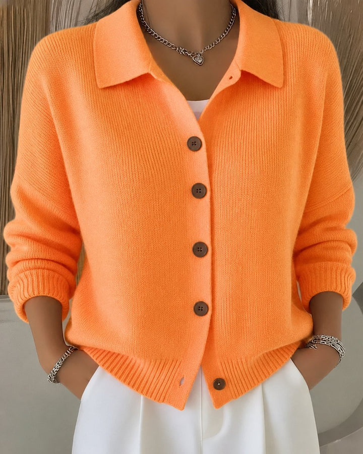 Dames Relaxed-Fit Polokraag Knoopsluiting Gebreide Cardigan - Oranje