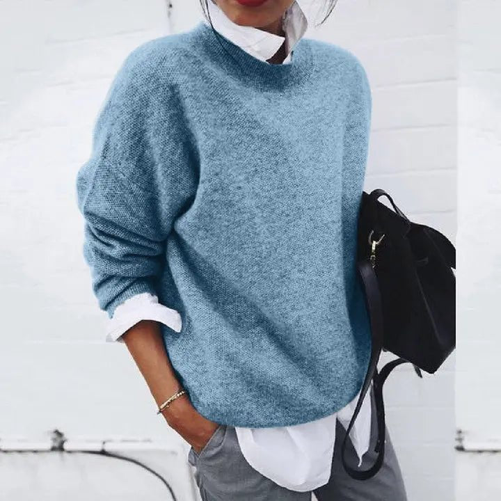 Dames Relaxed-Fit Ronde Hals Cashmere Blend Trui - Blue