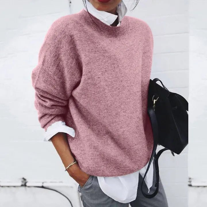 Dames Relaxed-Fit Ronde Hals Cashmere Blend Trui - Pink
