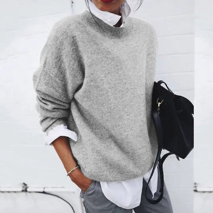 Dames Relaxed-Fit Ronde Hals Cashmere Blend Trui - Gray