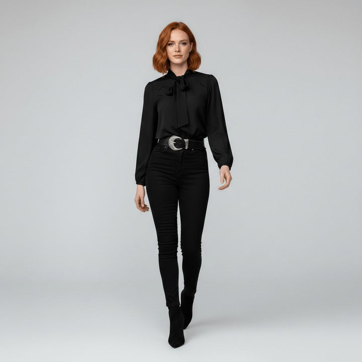 Dames Relaxed-Fit Strikjes Blouse met Lange Mouwen