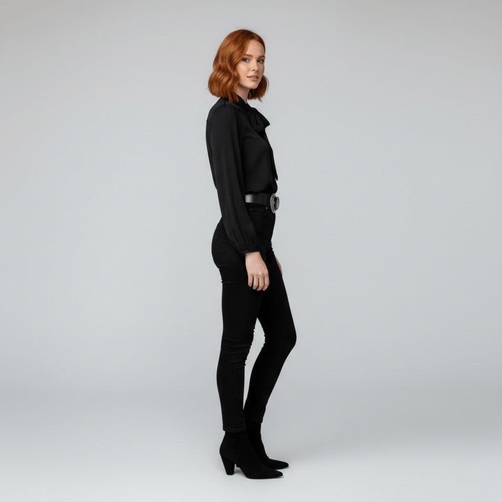 Dames Relaxed-Fit Strikjes Blouse met Lange Mouwen