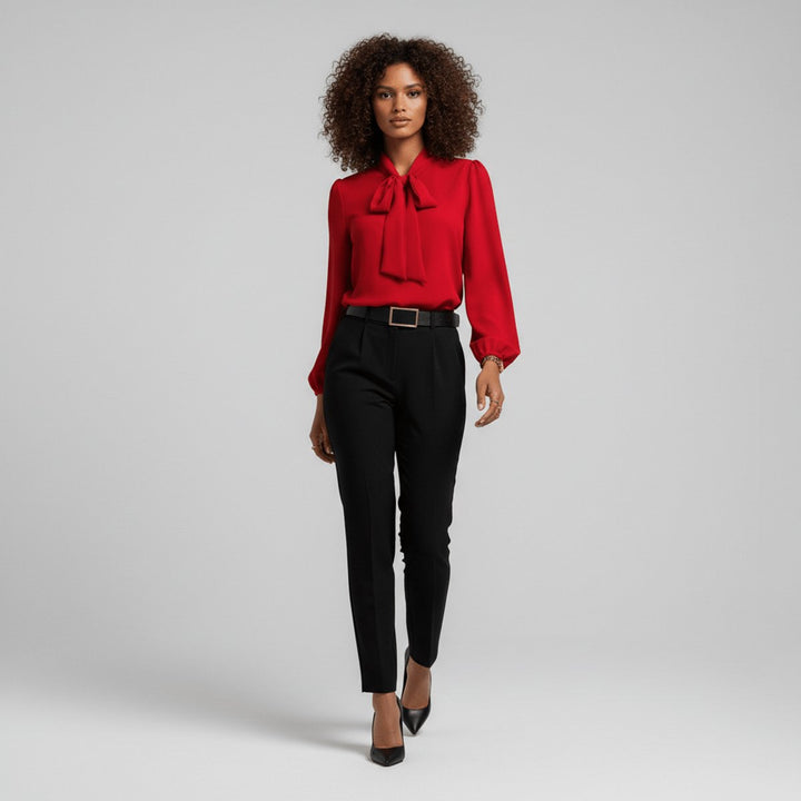 Dames Relaxed-Fit Strikjes Blouse met Lange Mouwen