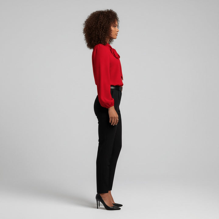 Dames Relaxed-Fit Strikjes Blouse met Lange Mouwen
