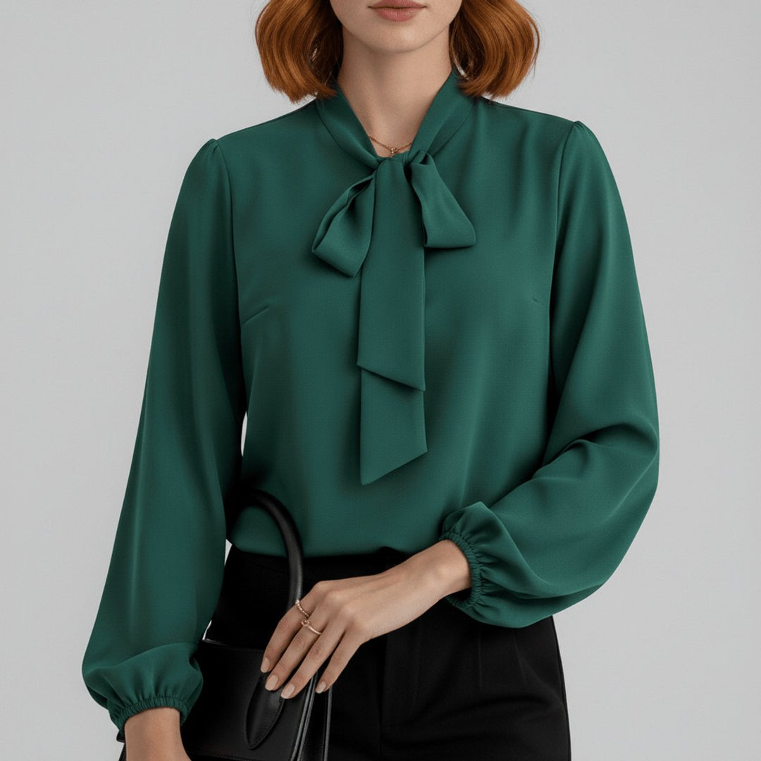 Dames Relaxed-Fit Strikjes Blouse met Lange Mouwen - Bosgroen
