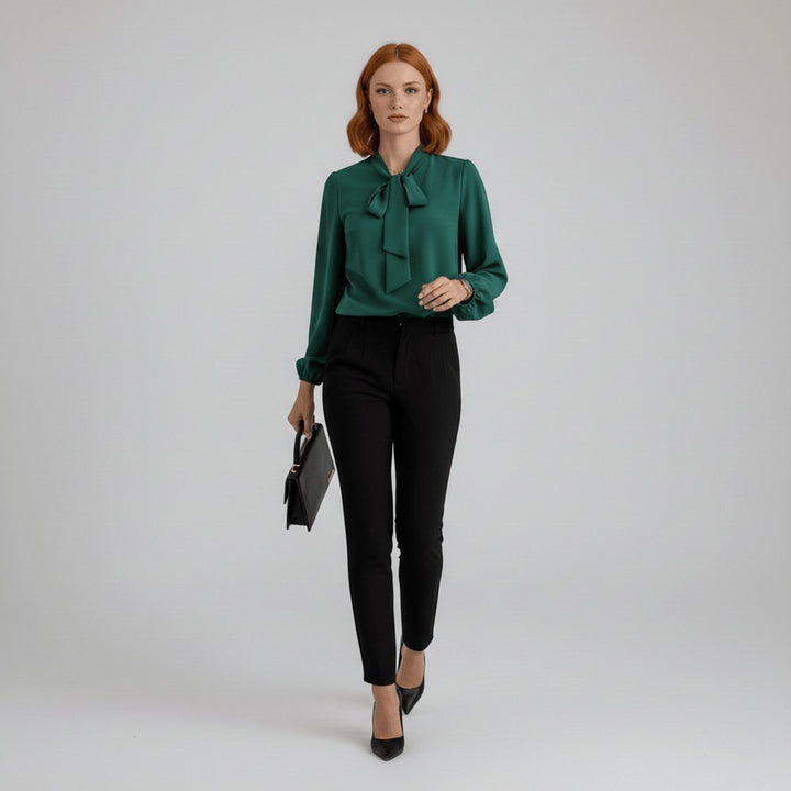 Dames Relaxed-Fit Strikjes Blouse met Lange Mouwen