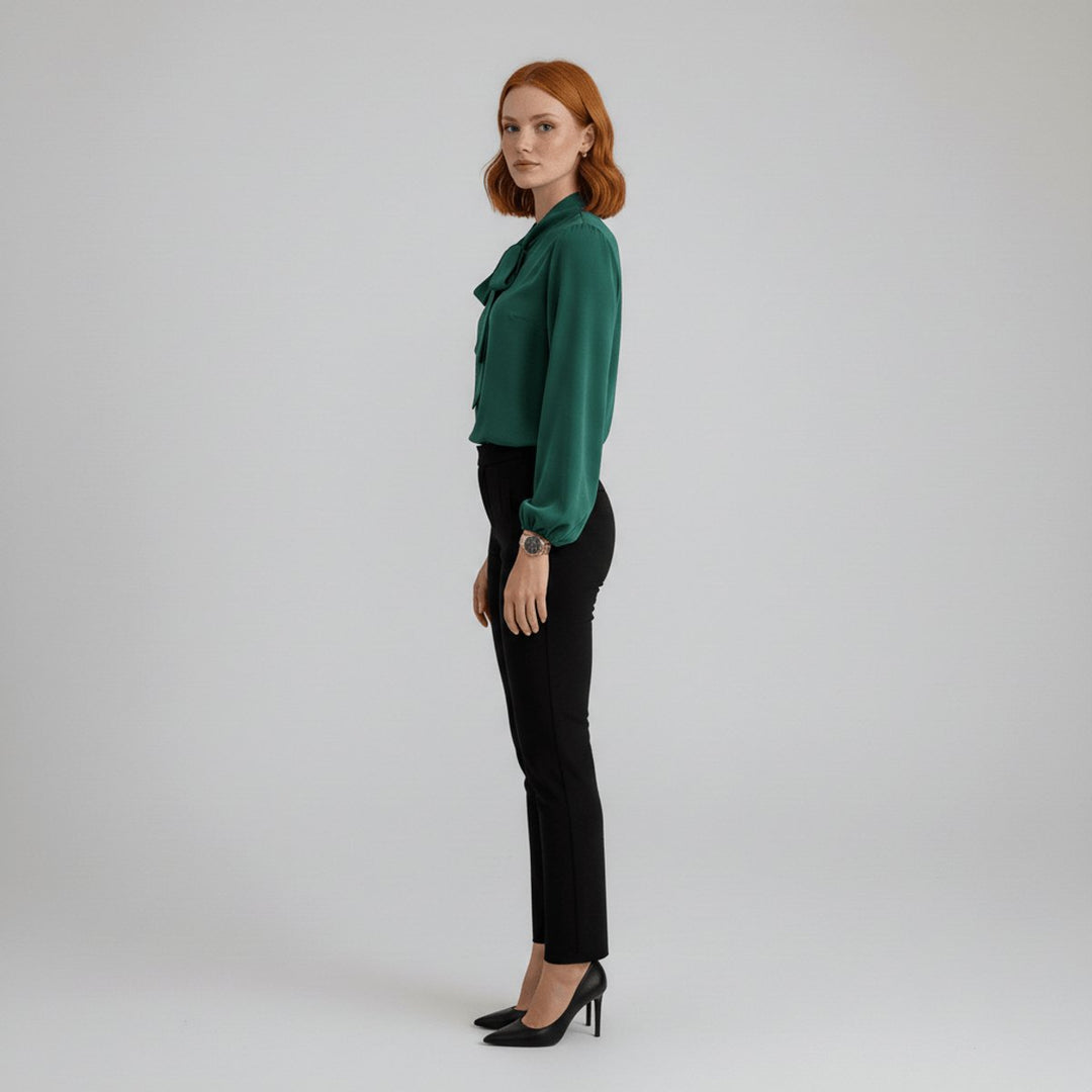 Dames Relaxed-Fit Strikjes Blouse met Lange Mouwen