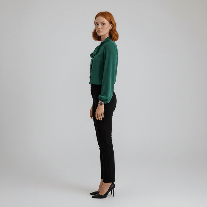 Dames Relaxed-Fit Strikjes Blouse met Lange Mouwen