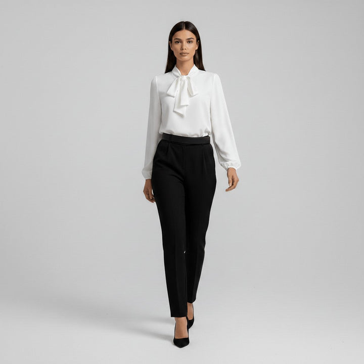 Dames Relaxed-Fit Strikjes Blouse met Lange Mouwen
