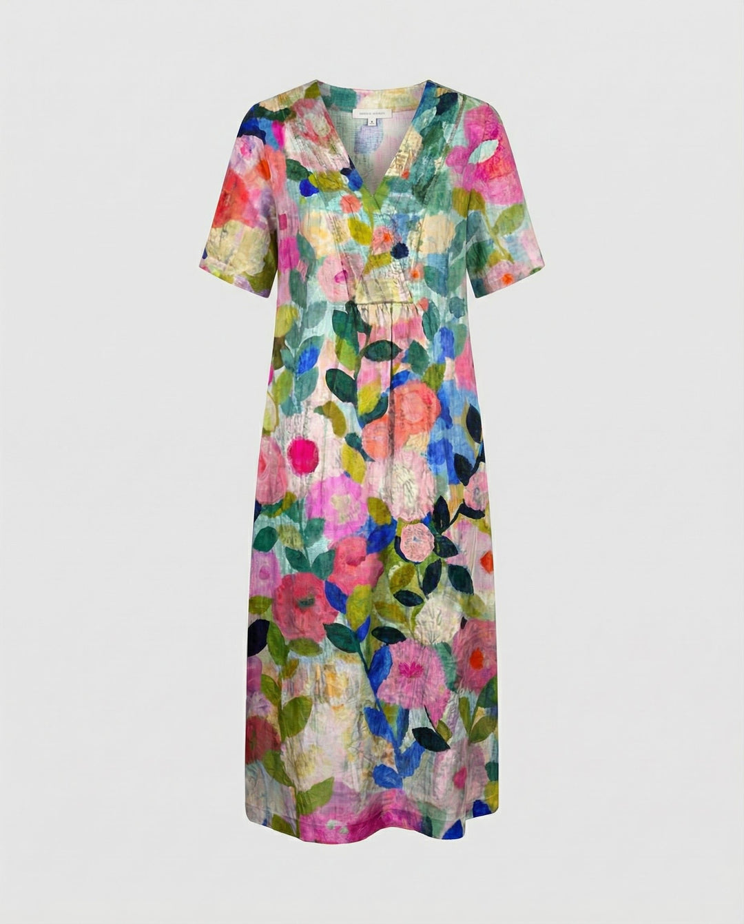 Dames Relaxed Linnen Bloemenprint Midi-jurk V-hals