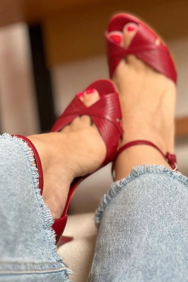Dames Rode Stiletto Enkelband Comfortable Sandals Peep Toe