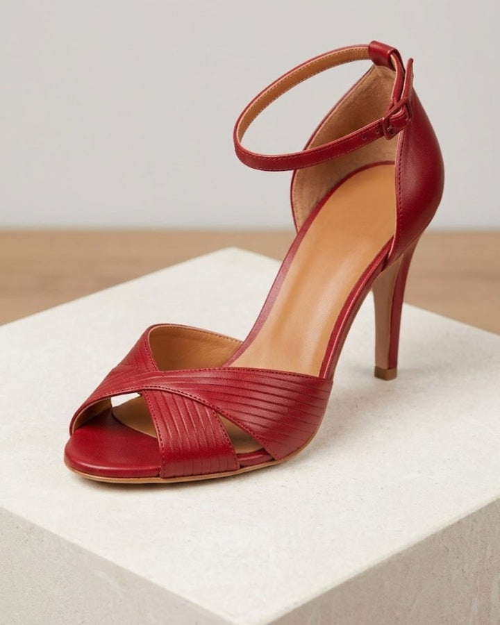 Dames Rode Stiletto Enkelband Comfortable Sandals Peep Toe