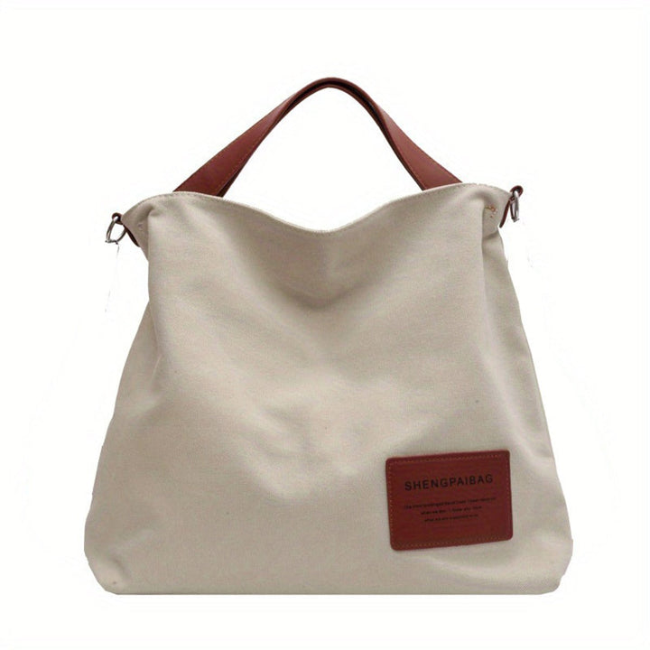 Dames Ruime Canvas Tote Bag Verstelbare Schoudertas - Cremeweiß