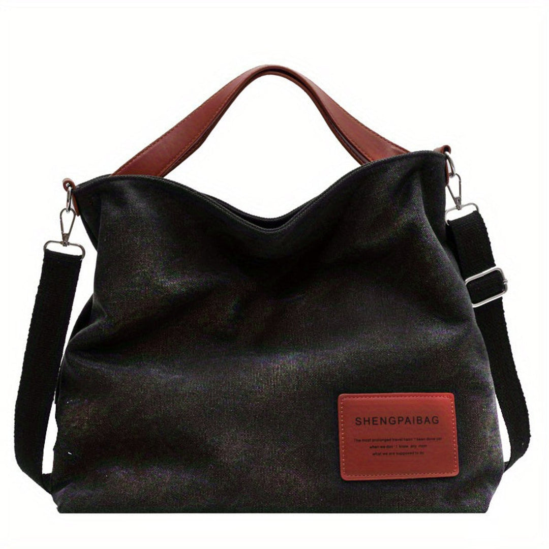 Dames Ruime Canvas Tote Bag Verstelbare Schoudertas - Schwarz