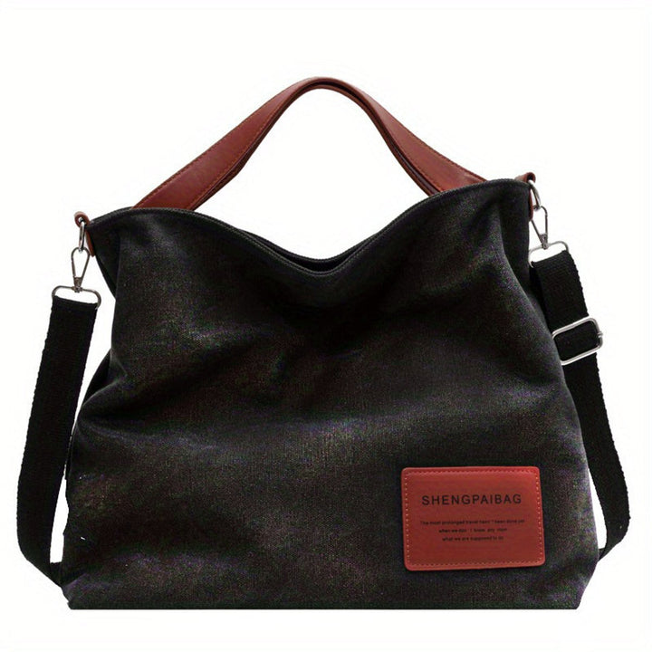 Dames Ruime Canvas Tote Bag Verstelbare Schoudertas - Schwarz