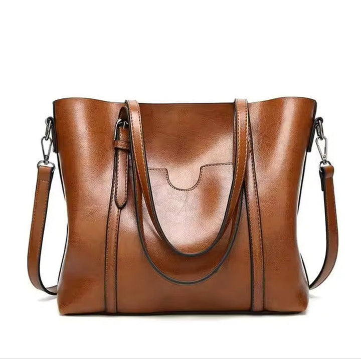 Dames Ruime Kunstleren Schouder Tote Bag - Braun