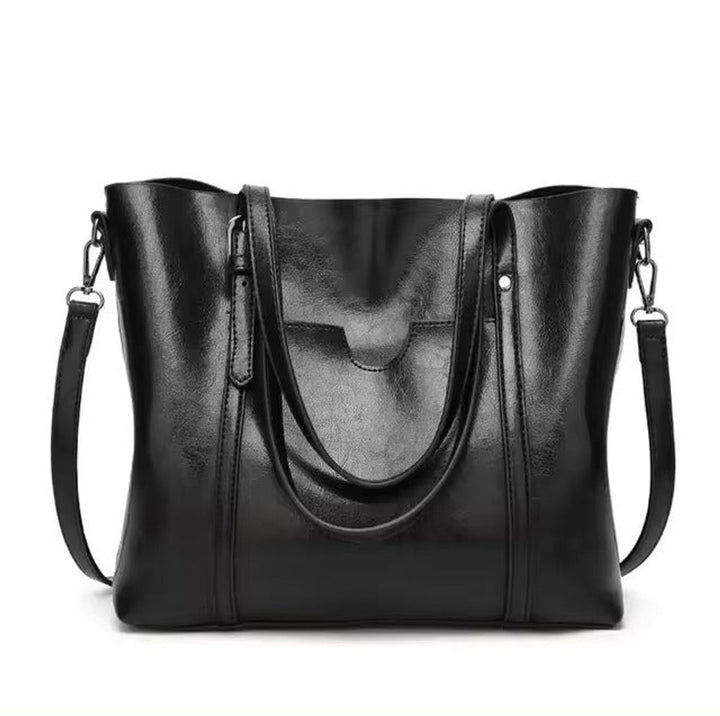 Dames Ruime Kunstleren Schouder Tote Bag - Schwarz