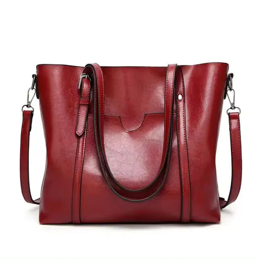 Dames Ruime Kunstleren Schouder Tote Bag - Rot