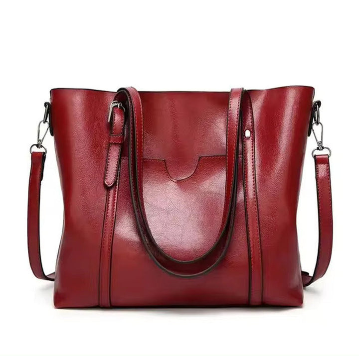 Dames Ruime Kunstleren Schouder Tote Bag - Rot