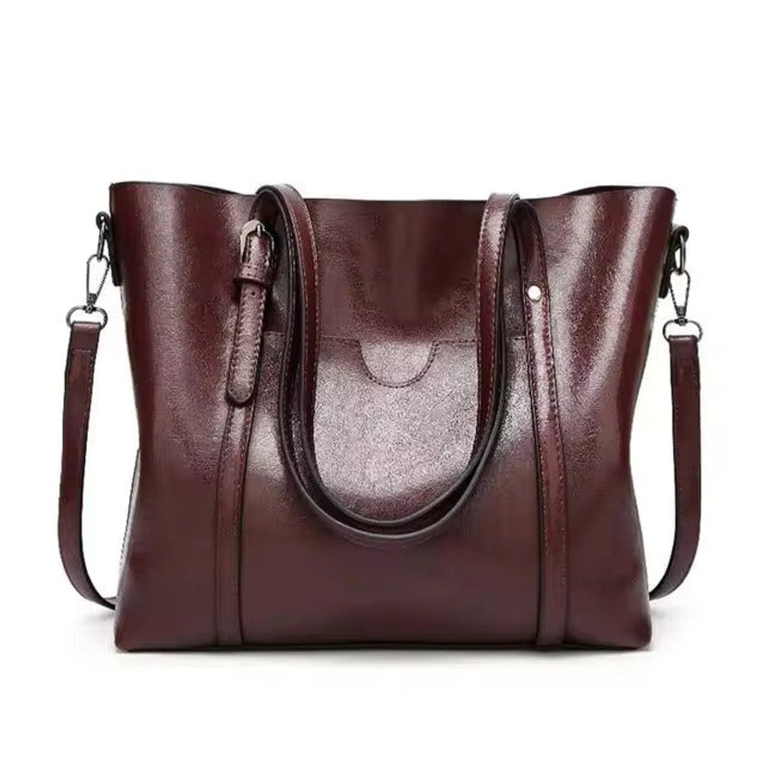 Dames Ruime Kunstleren Schouder Tote Bag - Kaffee